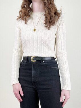 Vintage L.L. Bean Lambswool Cable Knit Sweater Preppy Academia Wool 90s 1990's